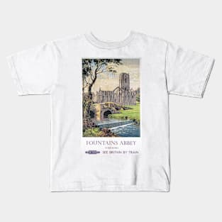 Fountains Abbey, Yorkshire - Vintage Railway Travel Poster - 1956 Kids T-Shirt